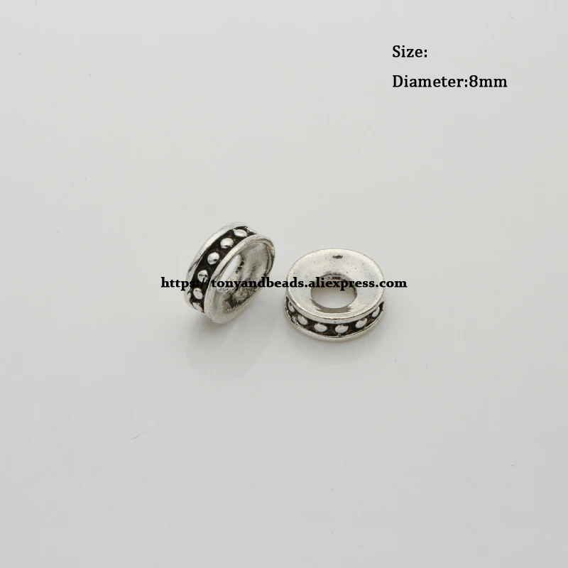 (50Pcs / Lot !) Zinc Alloy Tibetan Silver European Charm Connector Crimp End Beads Size 8mm HA8617B