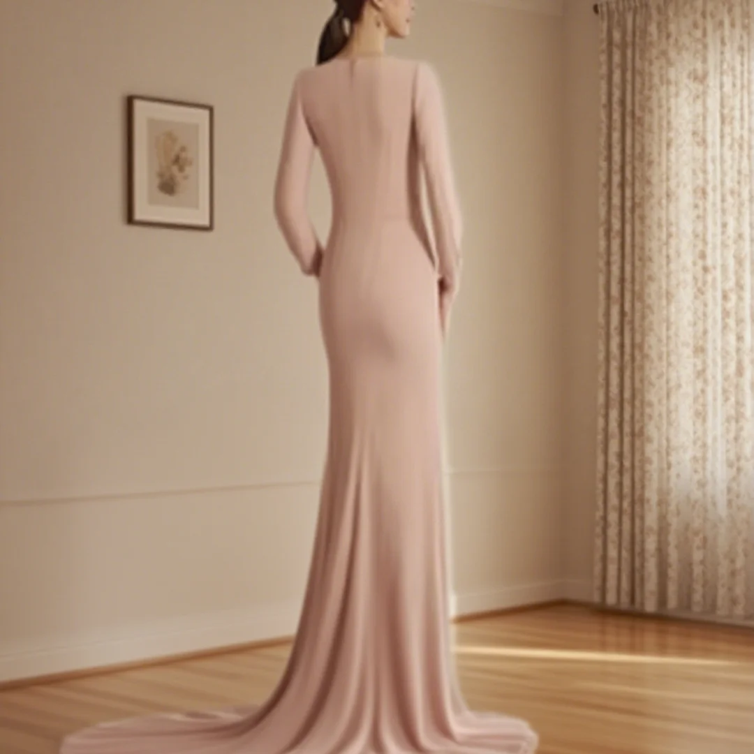 カスタマイズされた花 V ネックサテンロングウエディングドレス長袖女性のウェディングパーティードレス