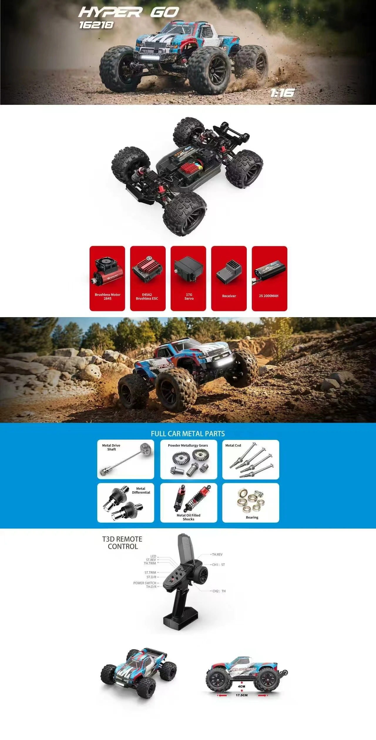 NEW MJX HYPER GO 16212 16213 16218 1/16 RC Car 45A 45KM/H Brushless High Speed Off Road Buggy 2.4G Remote Control Truck RC Racing Vehicle Toy Gift for Adults Boys