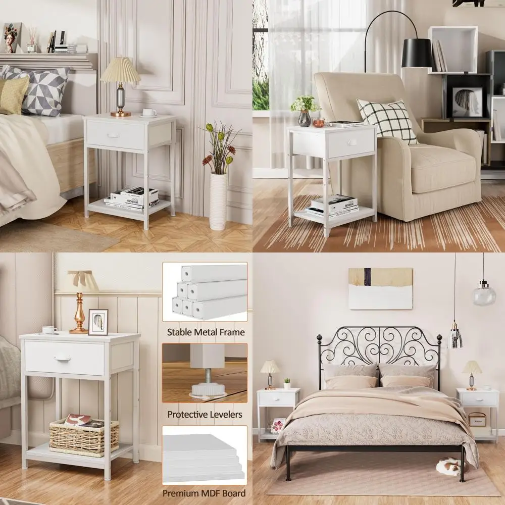 

Пара тумбочек из белой ткани с ящиком, компактные двухъярусные приставные столики для хранения вещей для гостиной, спальни, общежития