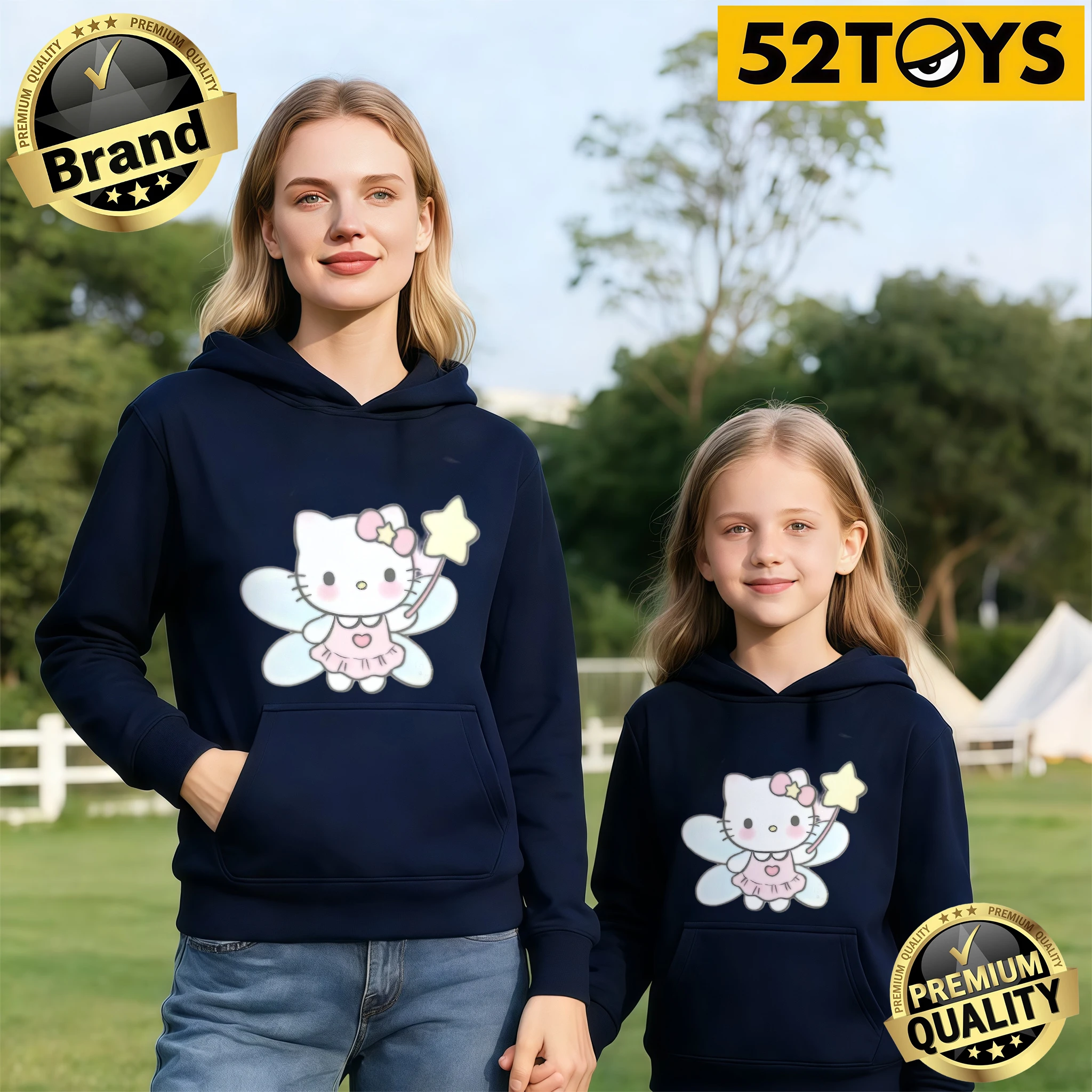 

2026 Autumn-Winter Trending Hello Kitty Fairy Print 100% Cotton Family Hoodies, High Quality Loose Casual Single Piece Available
