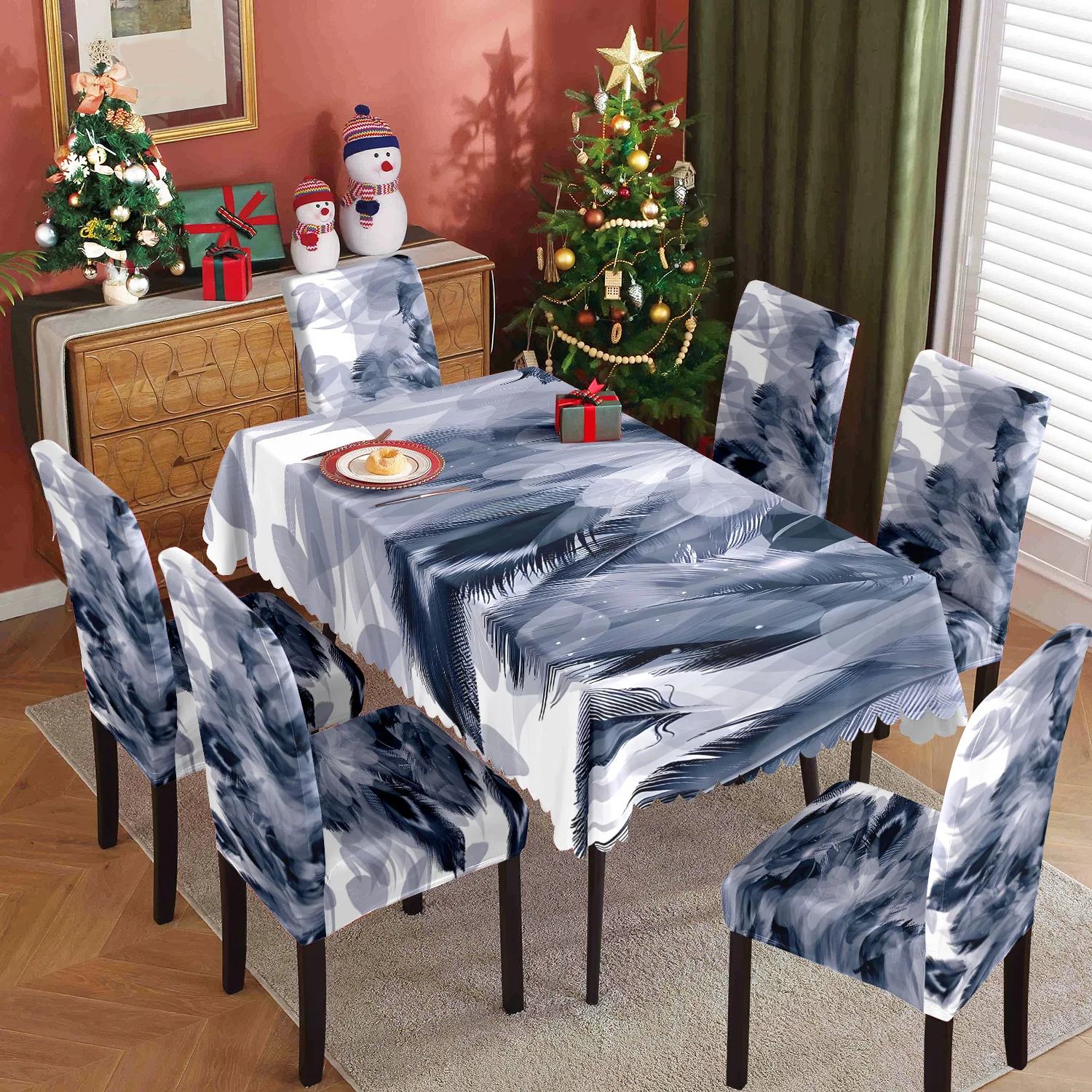 

5/7pcs Home table and chair covers, modern and simple ink-wash style, for dining room and living room table and chair decoration