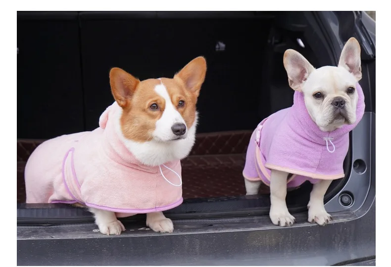 Bathrobe for Dogs Super Absorbent Fast Drying Hooded Cute Pet Bathrobe Towel for Cats Dogs Adjustable Microfiber Coat Corgi Pugs