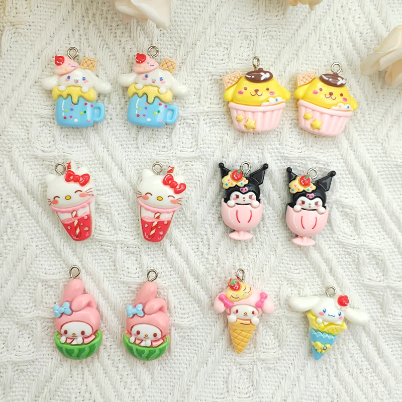 10PCS Cartoon Resin Charms Sanrio Anime orecchini ciondolo portachiavi fai da te collana ciondolo accessori gioielli ciondoli Kawaii