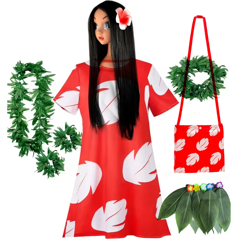

Hawaiian Dresses Kids Costume for Girls Princess Cosplay Short Sleeve Knee Length Anime Dresses Girl Casual Dresses