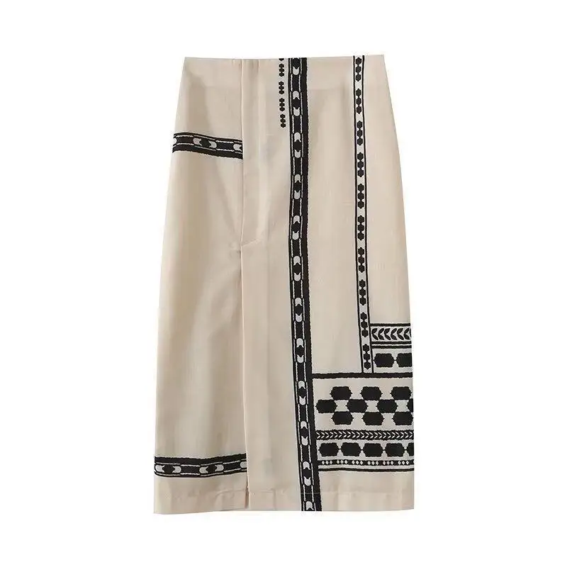 Maxdutti Southern French Elegant Half Skirt Minimalist Women's Skirt Bohemian Style Side Split Grid Design Skirt Woman Clothes