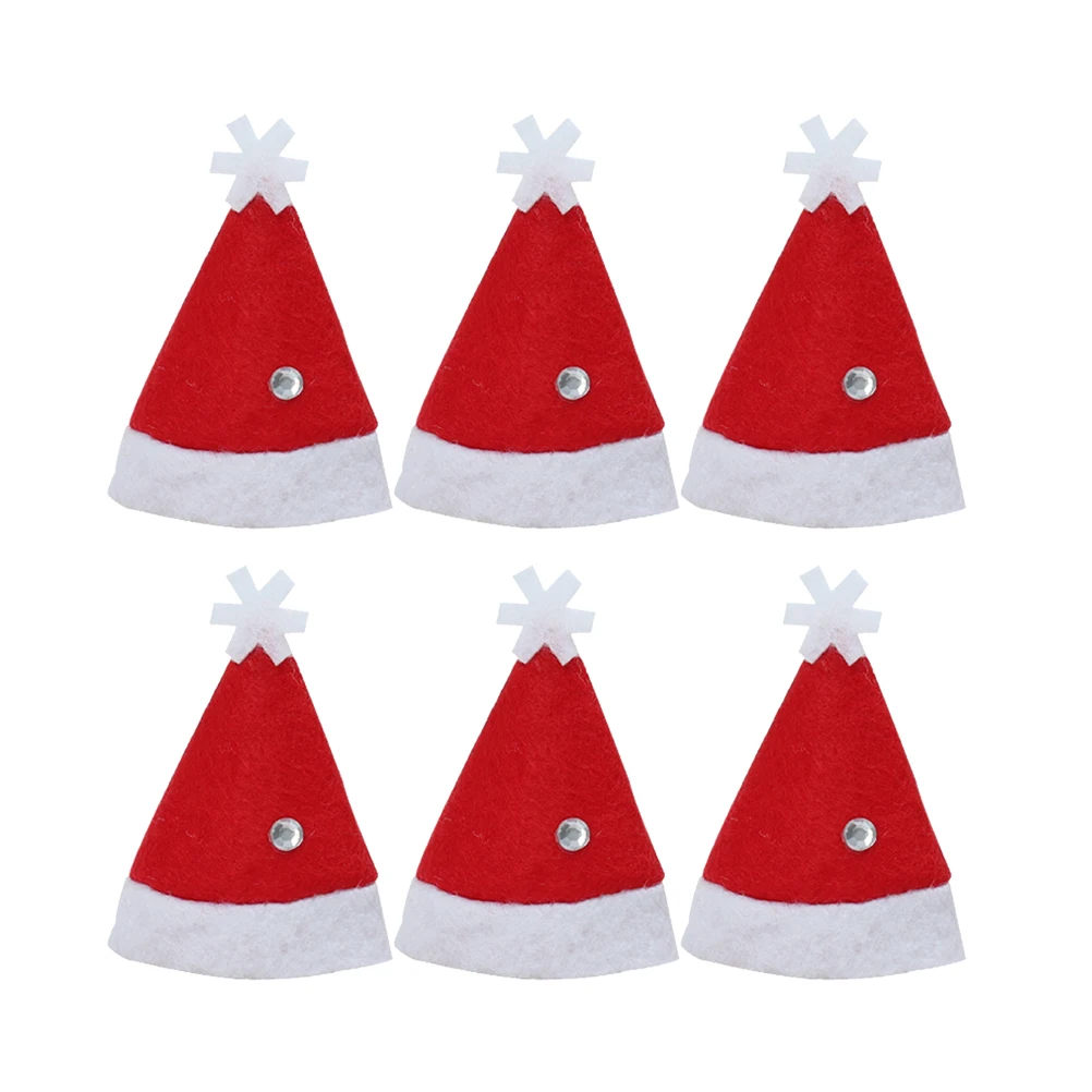 

6pcs Mini Christmas Hats for Lollipop Candy Toys Non Woven Durable Decor Festive Party Holiday Reusable Santa Cylinder