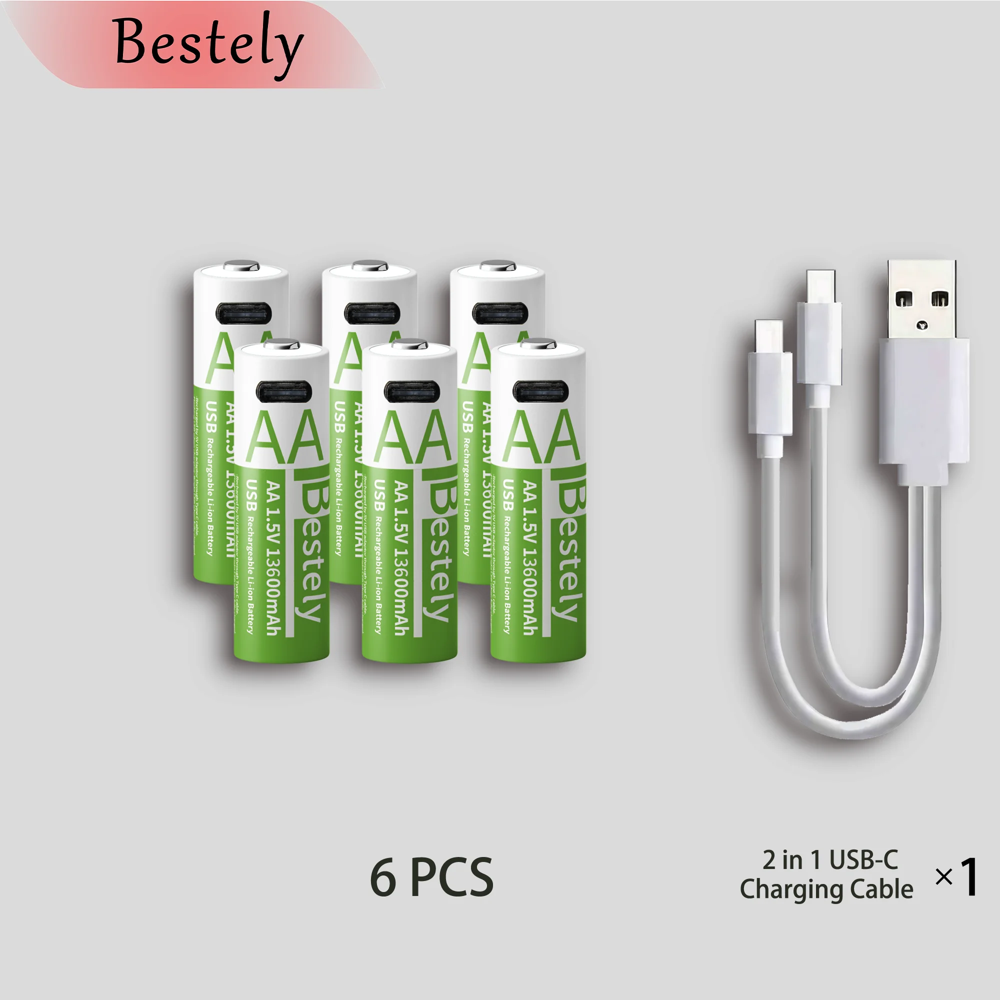 Beste 1,5 V AA 13600 mAh oplaadbare lithiumbatterij Langdurig snel opladen Li-ionbatterijen 2000 cycli met USB-C-kabels