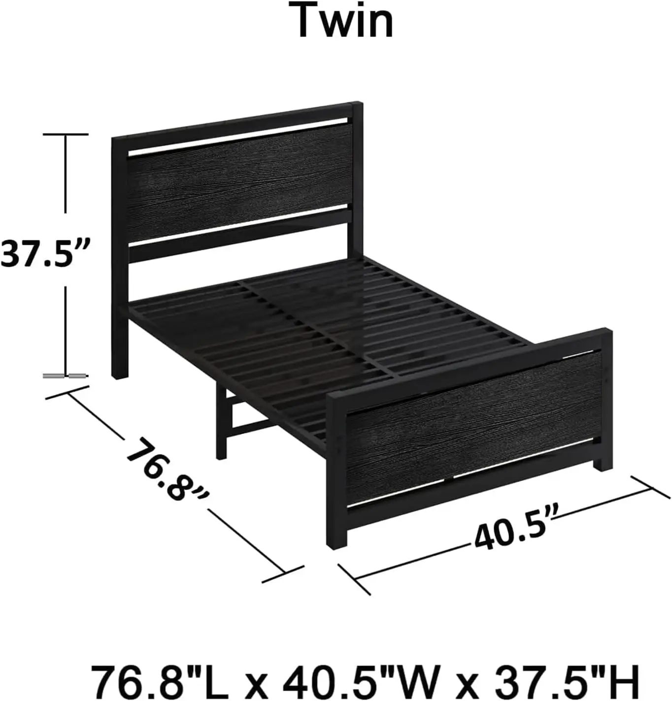 Estructura de cama doble, con cabecero de madera, estructura de cama doble de metal, con soporte de placa de acero maciza, cama con plataforma pesada