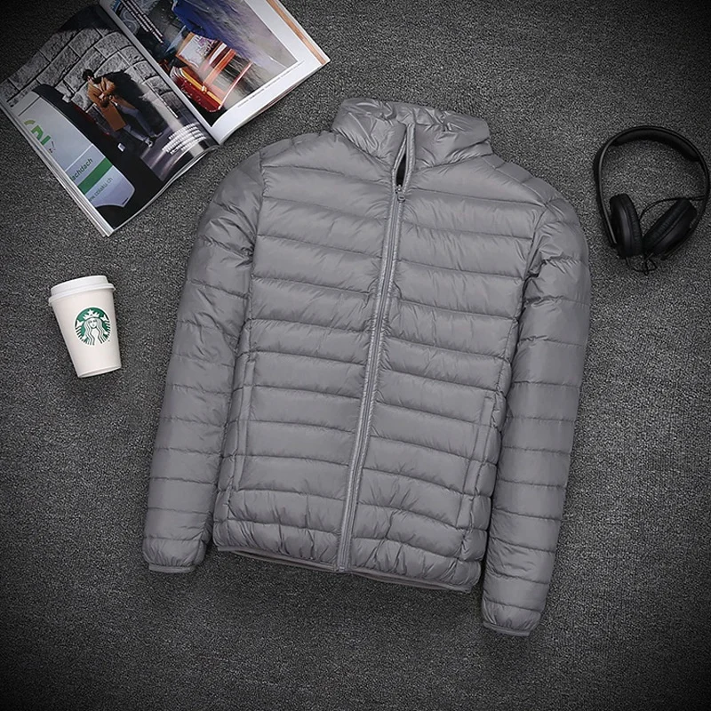 

New Lightweight ort down Cotton Jaet Men's Stand Collar Hooded Thin Middle-aged And Young Large Size Autumn Winter Coat