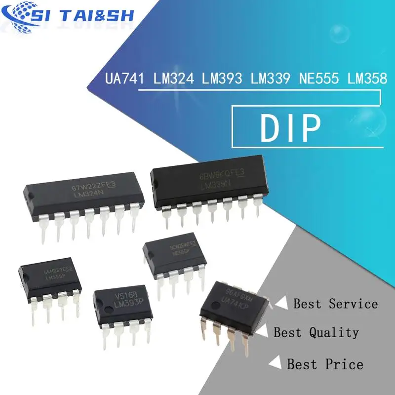 20PCS UA741 LM324 LM393 LM339 NE555 LM358 DIP LM358N LM324N LM339N LM393N NE555P UA741CN LM386N LM567CN LM833N Amplifier Circuit