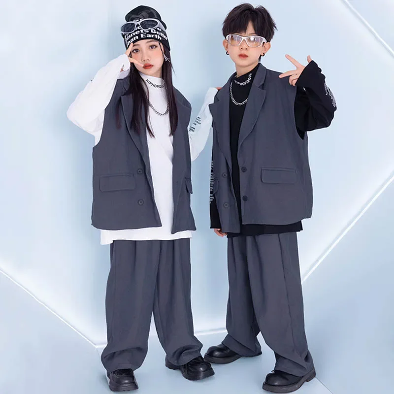 

Girls Hip Hop Stage Costume Boys Jazz Dance Performance Clothing Children Street Dance Wear Team Kids Casual Fashion Suit