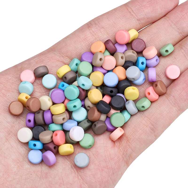 50Pcs 4x7mm Acrylic Solid Color Matte Flat Round Beads Used For DIY Bracelets Necklaces Keychains Jewelry Making Accessories