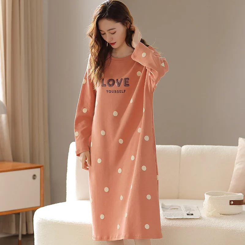 

Spring and Autumn New Women's Large Size Pajamas Fat Pajamas Home Wear Women's Mid-Length Dress Loose Pajamas Pajamas Home Wear