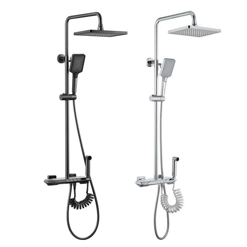 

Wall Mounted Shower Mixer Set Black 3 Function Shower System With Bidet Sprayer