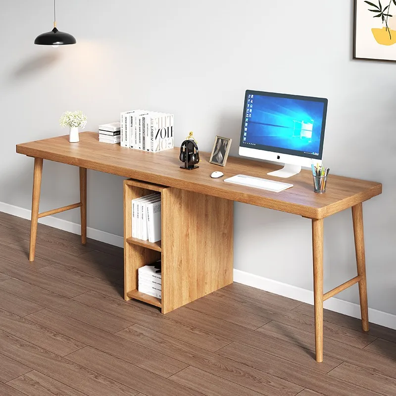 All solid wood desk against the wall, long table by the window, rectangular writing table