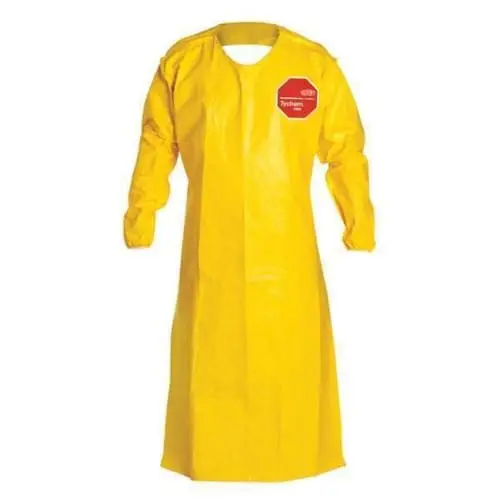 Tychem 2000 QC278B 52-Inch Sleeved Apron with Elastic Cuffs, Bound Seams and Bound Yoke Neck without Snaps, Yellow