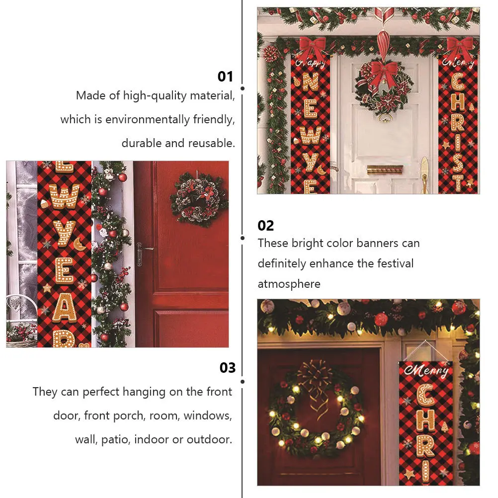 

1 Pair Christmas Door Banner Reusable Xmas Hanging Decor Bright Party Couplet Ornament For Home Holiday Decorations Welcome Sign
