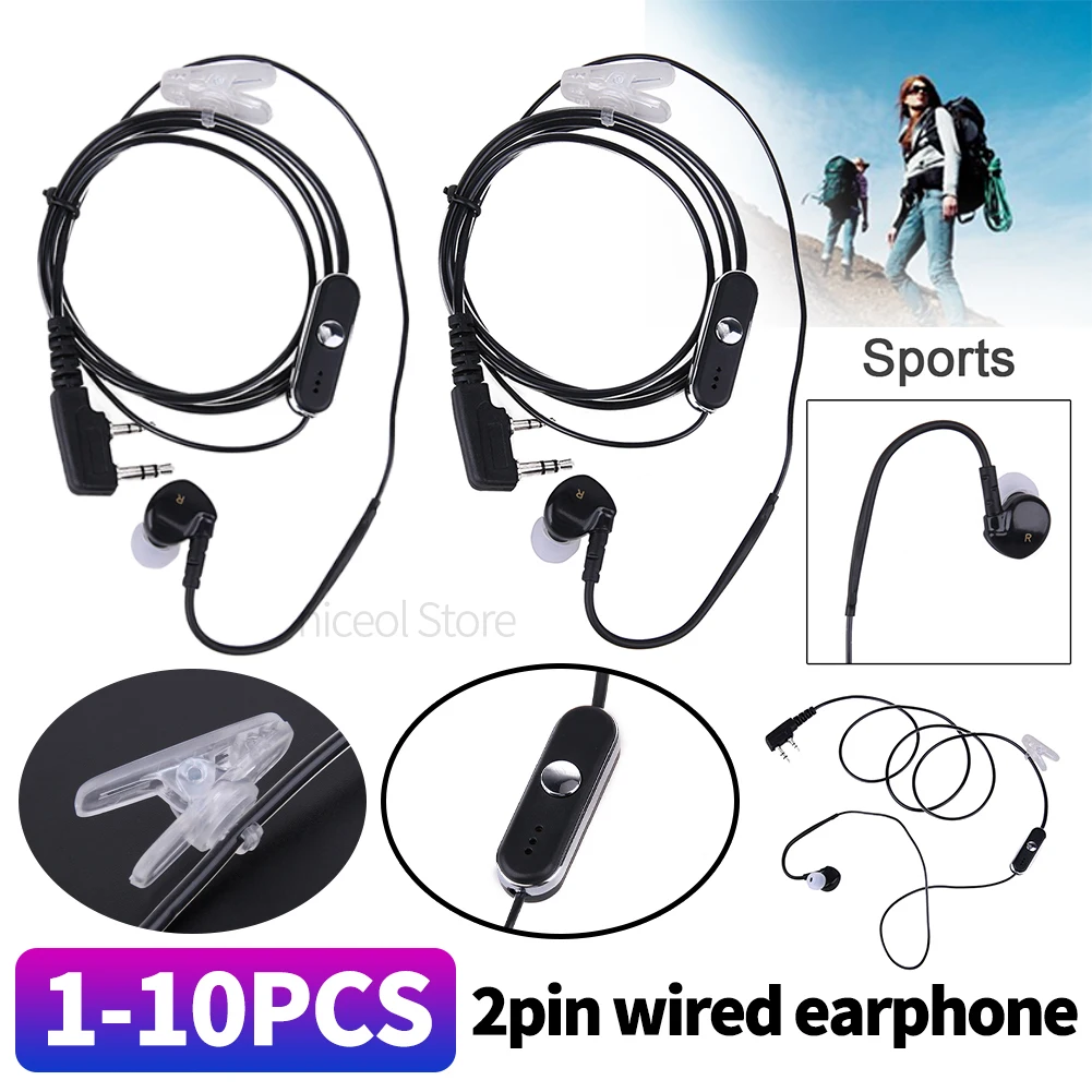 2Pin Sports Earpiece Headset Noise Cancellation Earphone Earpiece PTT MIC Accessories Black for BAOFENG Retevis Radios