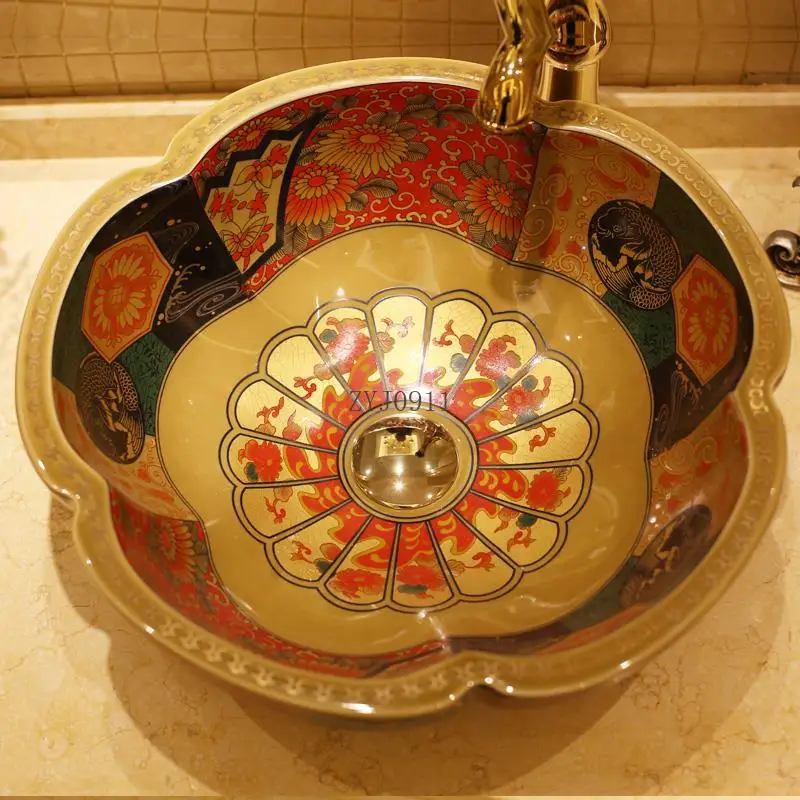 Europe Vintage Style Art Porcelain Countertop Basin Sink Ceramic Bathroom Vessel Sinks Vanities ceramic vessel basin