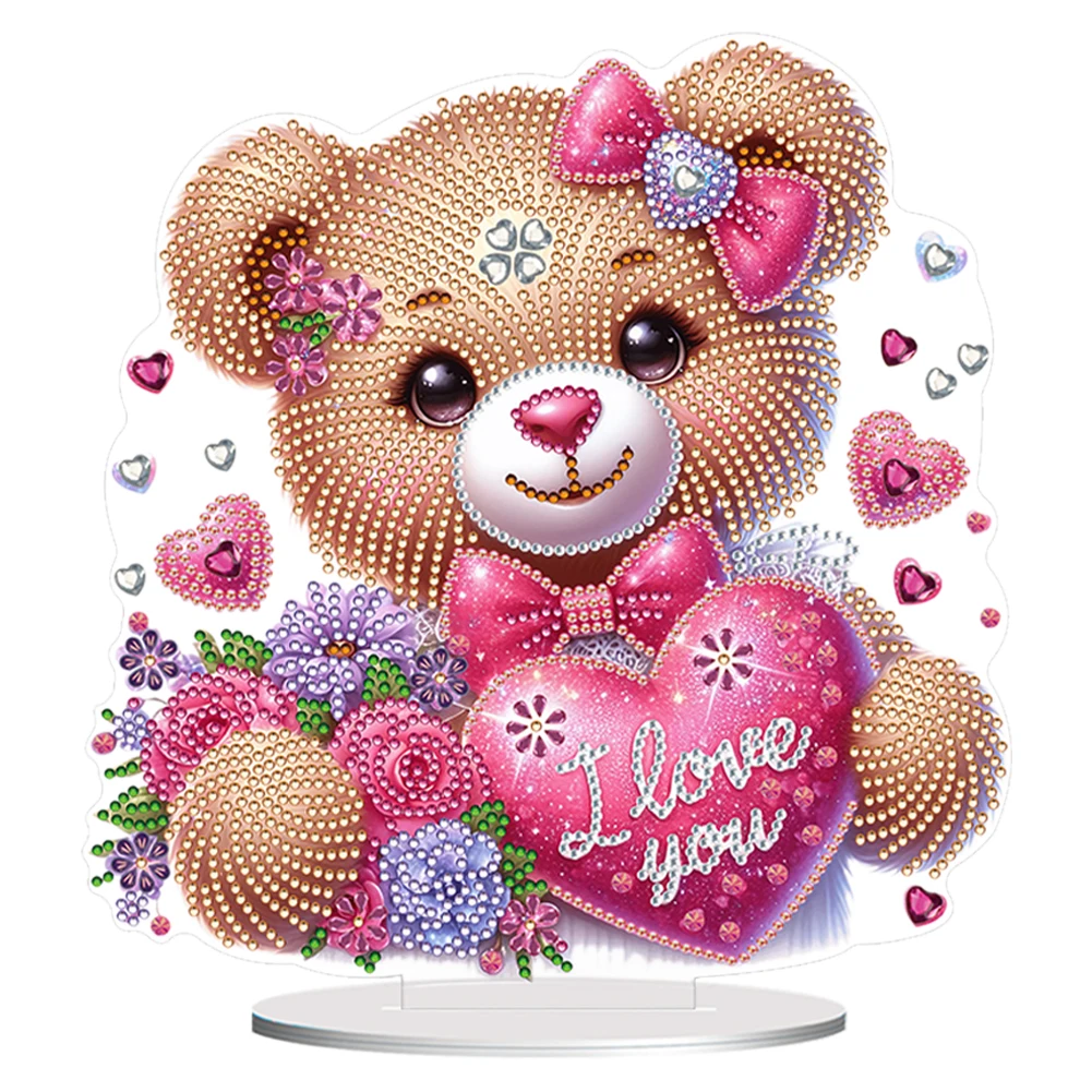 Cartoon Bear DIY Diamond Paintings I Love You Rose Bear Diamond Painting Special Shape Diamond Embroidery Art Desktop Decoration