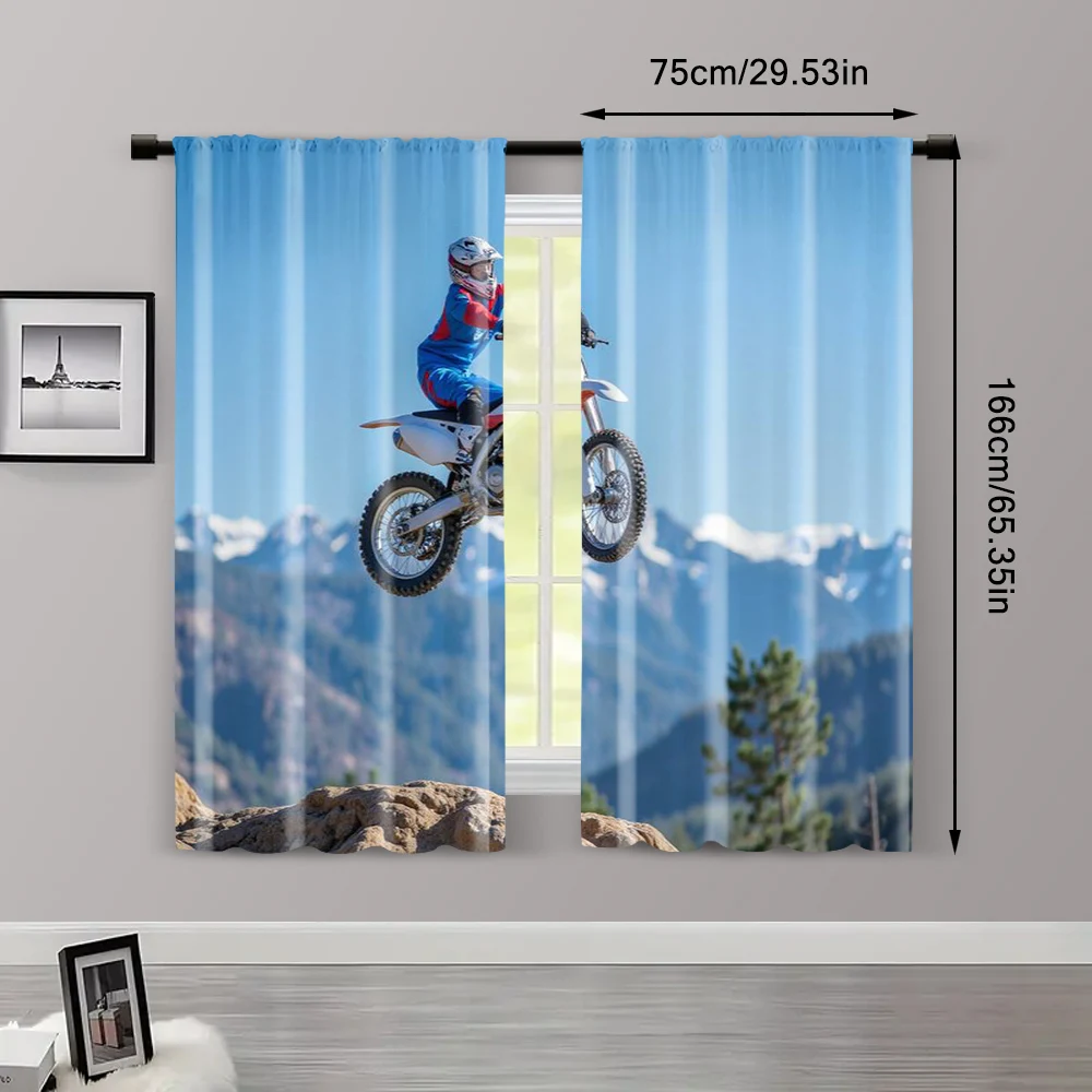 2pcs, Creative Curtains Motocross Bike Style Stunt Machine Washable Polyester (without rod) Stuff Clearance Perfect for Bedroom, 3