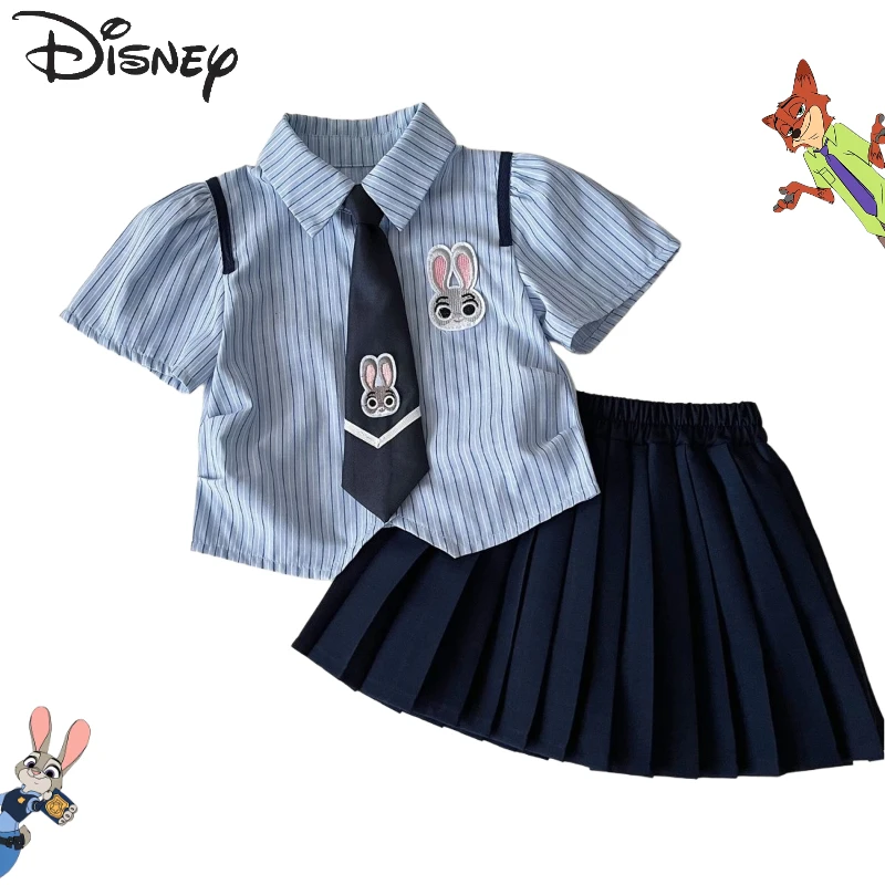 

Disney Judy Hopps, милая детская короткая юбка с короткими рукавами, креативная кавайная летняя рубашка в консервативном стиле для девочек, комплект с юбкой в подарок