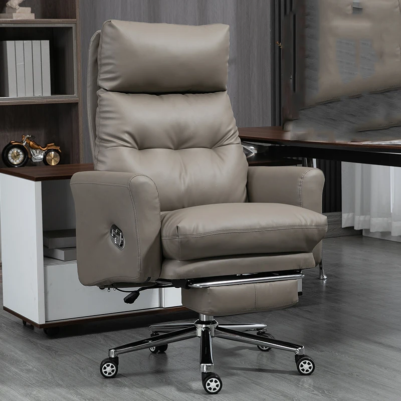 Leather Boss Chair Light Luxury Office Reclining Desk Computer Comfortable Sedentary Sofa Chair Home Study Sessel Furniture