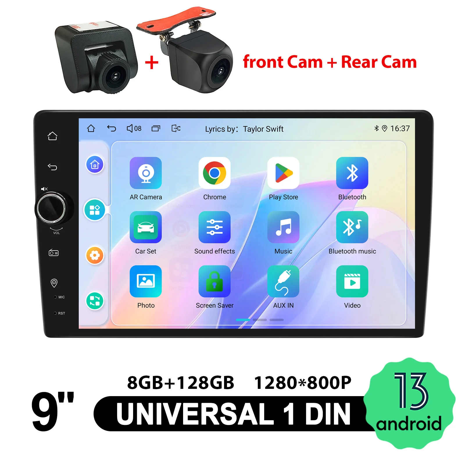 JOYING Autoradio de 9 pulgadas de un solo Din con perilla Android 13,0 Radio de coche estéreo unidad principal Universal reproductor Multimedia Carplay HDMI