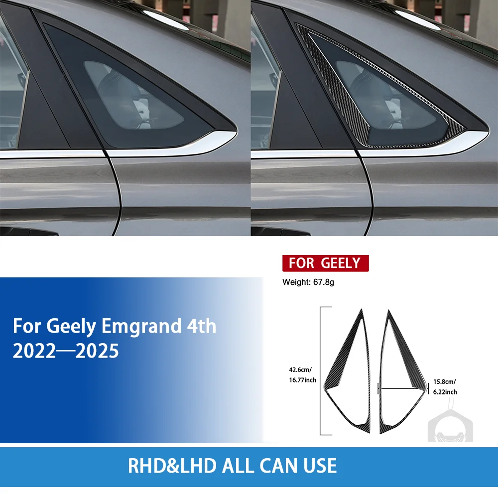 For Geely Emgrand 4th 2022—2025 Real Carbon Fiber Sticker Rear Car Door Window Triangular Panel Cover Trim Accessories