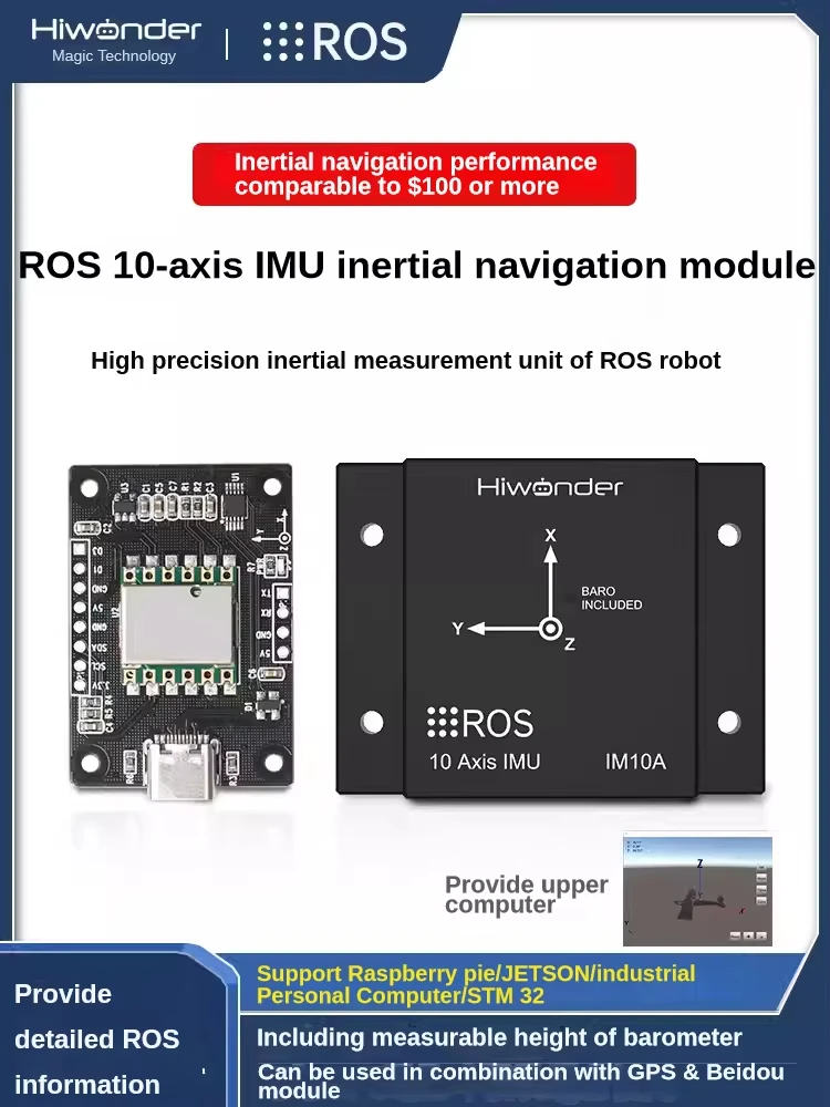 10-Achsen-IMU-Trägheitsnavigationsmodul ROS Robot MEMS USB-Magnetometer AHRS Gyroskop Lagesensor für Roboterauto RC Tankteil