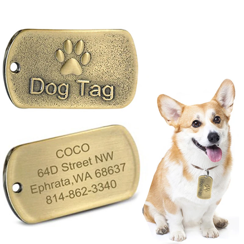 Retro Alloy Pet Identity Card Brass Palm Print Dog Tag Collar Pendant Anti-lost Identity Nameplate Custom Name Pet Supplies