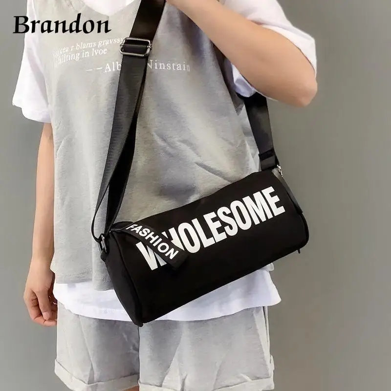 

New Oxford cloth cylindrical crossbody bag with trendy printed letters single shoulder women's bag fashionable small bag