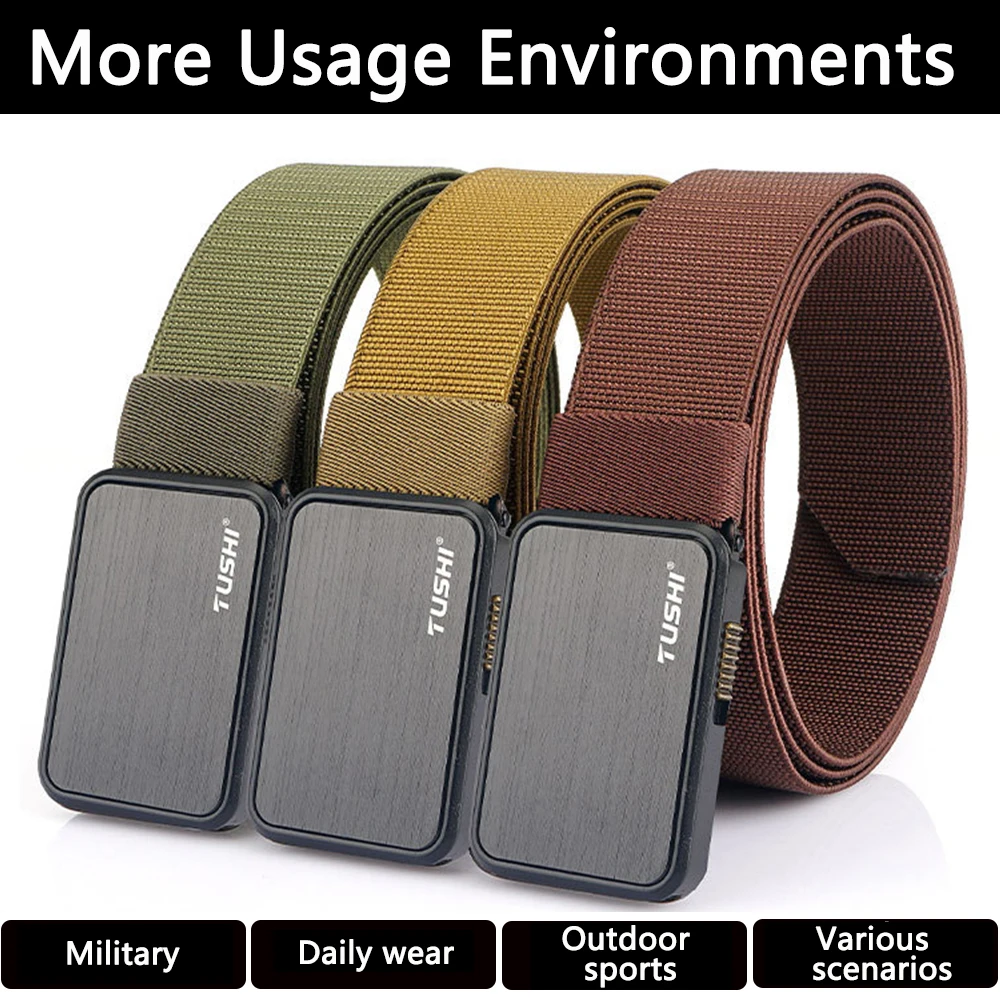 TUSHI New Unisex Elastic Belt Hard Metal Buckle Quick Release Tough Stretch Nylon Men's Military Tactical Belt Casual Waistband