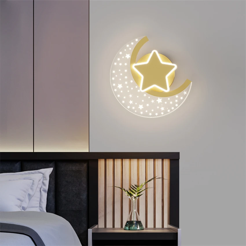 Lampu Dinding bulan akrilik Nordic lampu kamar tidur samping tempat tidur bintang mewah lampu tempat lilin dinding kamar anak-anak modern lampu LED dekorasi