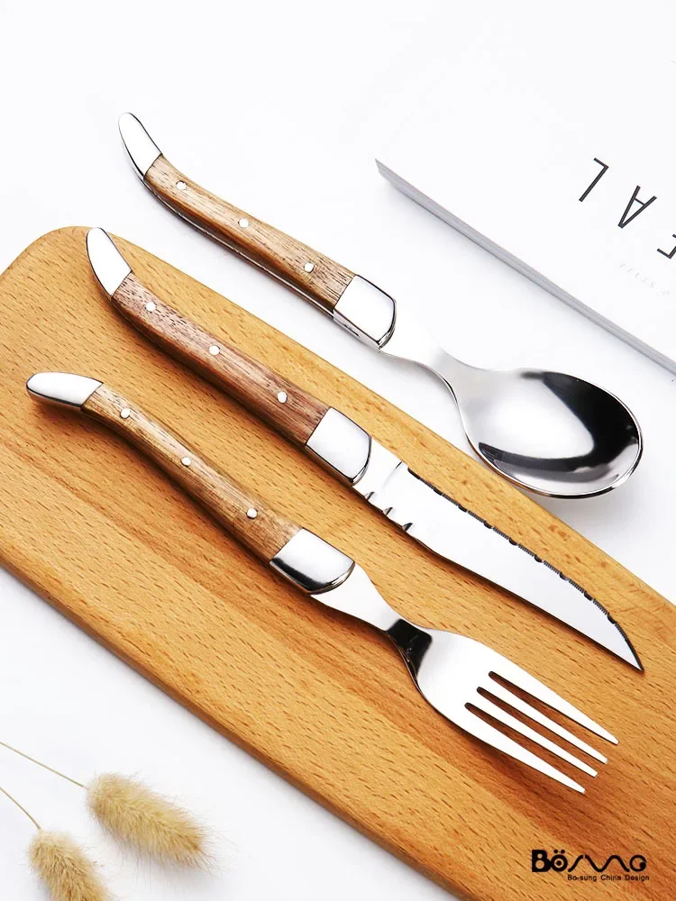 

Europe Luxury Cutlery Set Wood Household Stainless Steel Eco Friendly Dinnerware Set Juegos De Vajilla Wedding Decoration EC50CJ