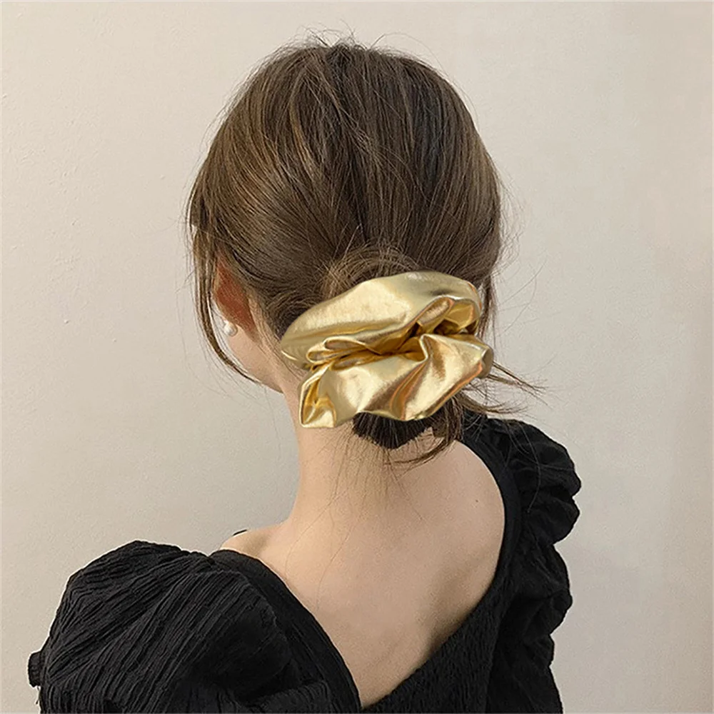 PU Leder Haar Krawatten für Frauen Mädchen Gold Schwarz Elastische Haarband Pferdeschwanz-halter Scrunchie Seil Haar Zubehör Headwear