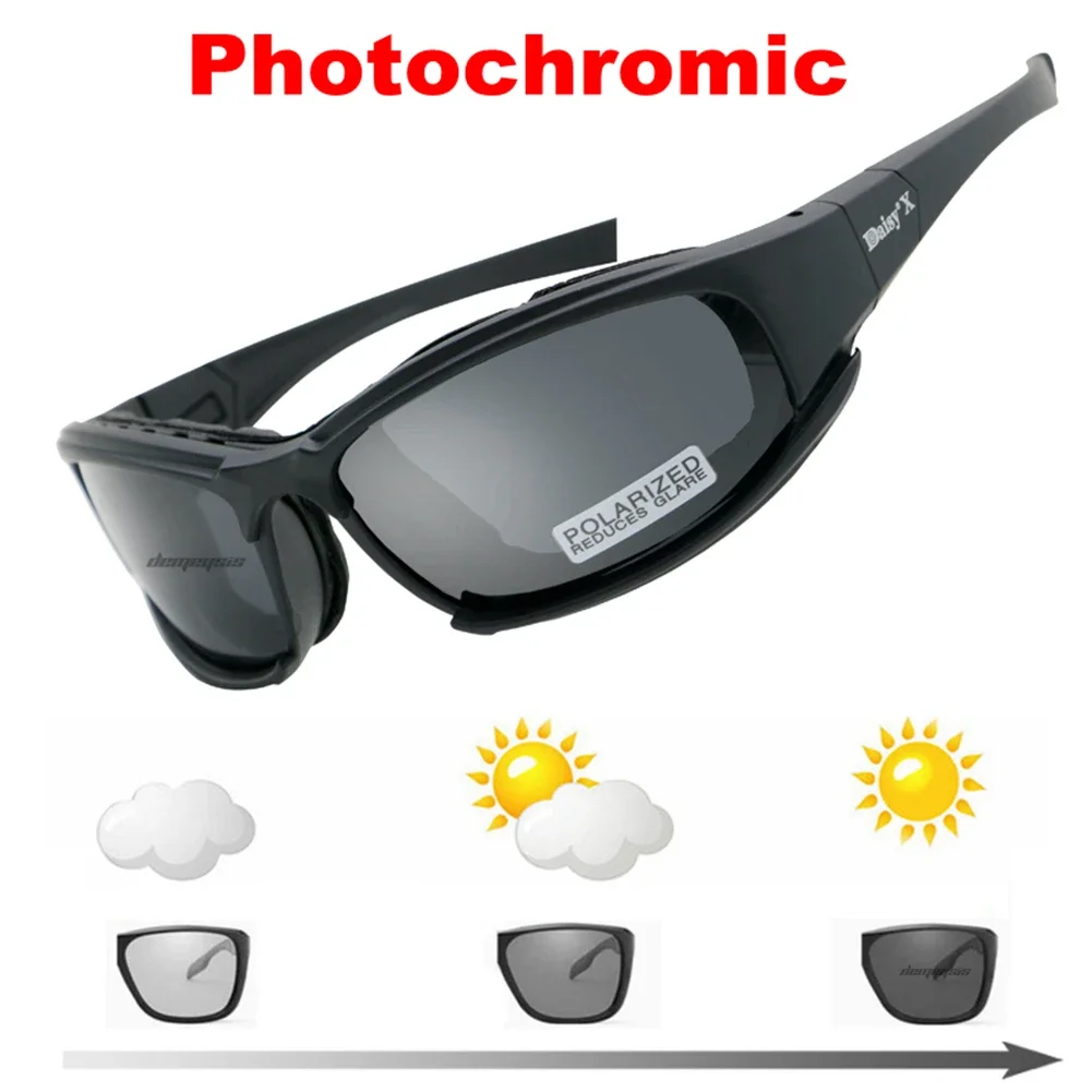 Daisy Photochromic Polarized Glasses  Transition Sunglasses  Goggles 4 Lens Kit War Game Tactical Hiking Glasses