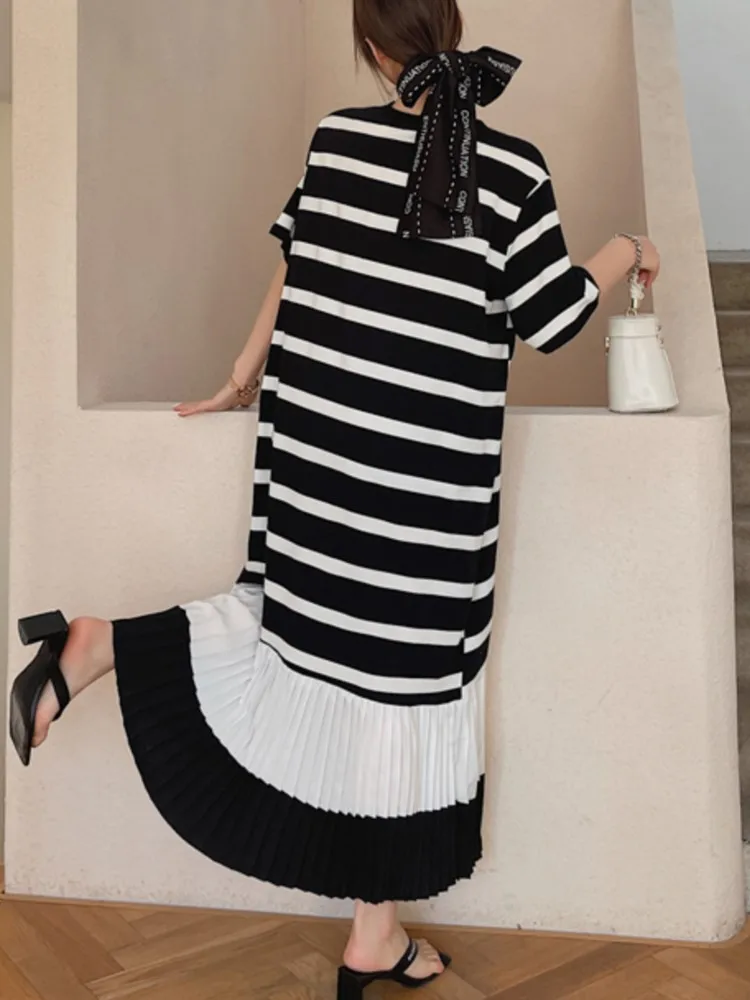 Zomer Nieuwe Geplooide T-shirt Jurk Vrouwen Korte Mouw Jurk Kleur Zwart Eenvoudig Ontwerp Grote Maat Kleding Dames Jurken vestidos