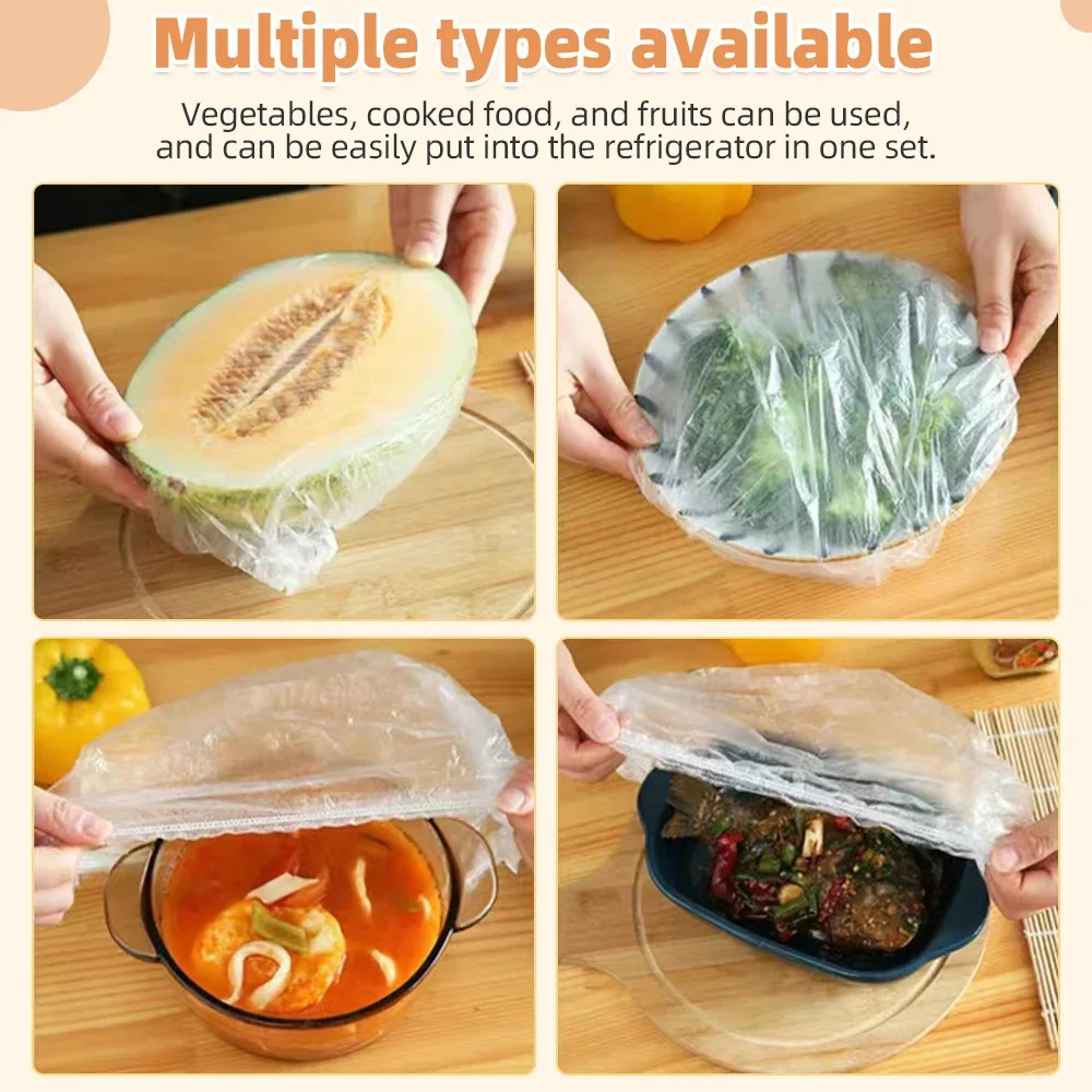 Disposable Saran Wrap Food Cover Food Grade Fresh-keeping Plastic Bags Vegetable Fruit Bowl Cover Kitchen Storage Accessories