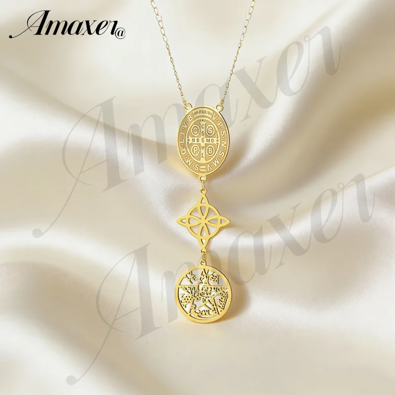 Saint Benedict/Michael Medal Stainless Steel Virgin Mary Necklace for Men Women Bible Verse Protection Necklace Catholic Jewelry