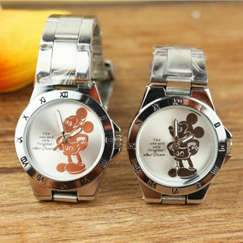 Reloj de cuarzo de acero Mickey Mouse Minni, relojes de dibujos animados para niños, relojes de cristal con diamantes para estudiantes y mujeres, reloj de Anime dorado para niñas