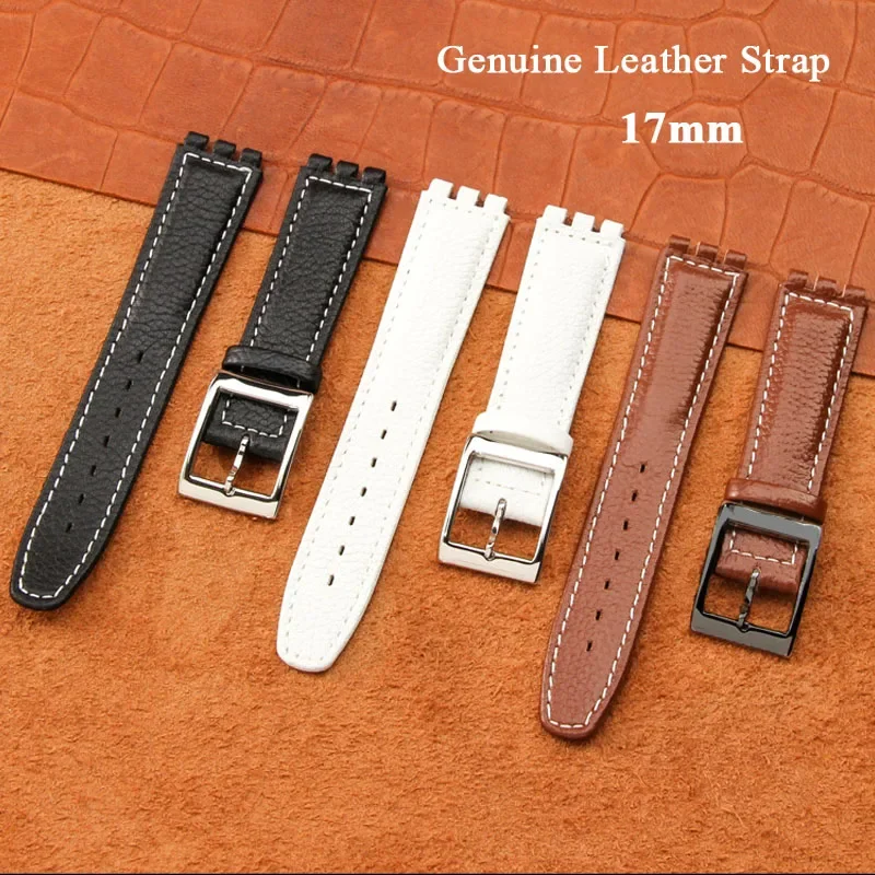 17mm 19mm Genuine Leather Watch Strap for Swatch YCS YAS YGS Wrist Band Pin Buckle Bracelet Men Sport Waterproof Watch Band