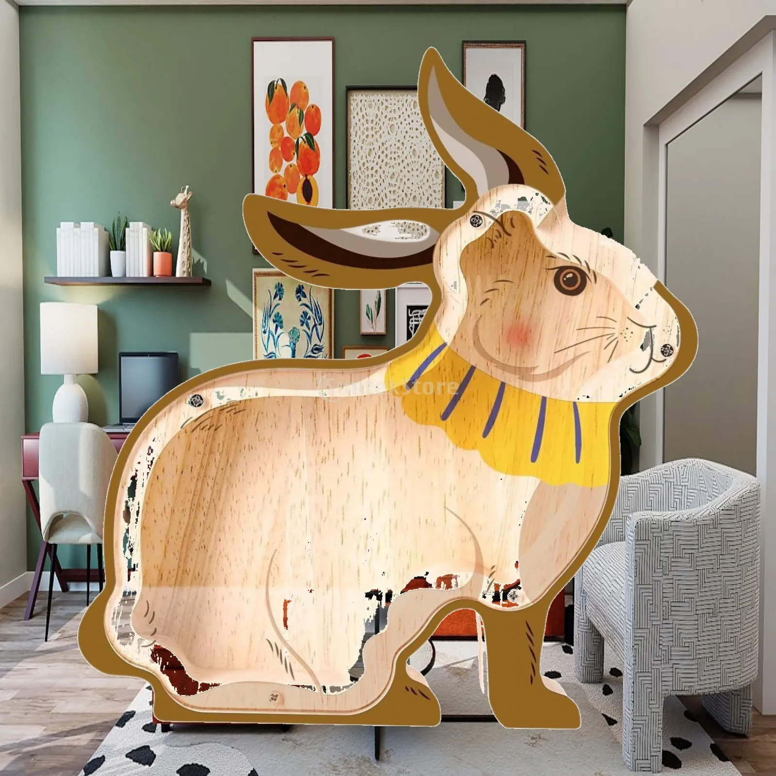 Wooden Animal Piggy Bank Home Decoration Money Saving Jar Figurine Gift for Children Room Desktop