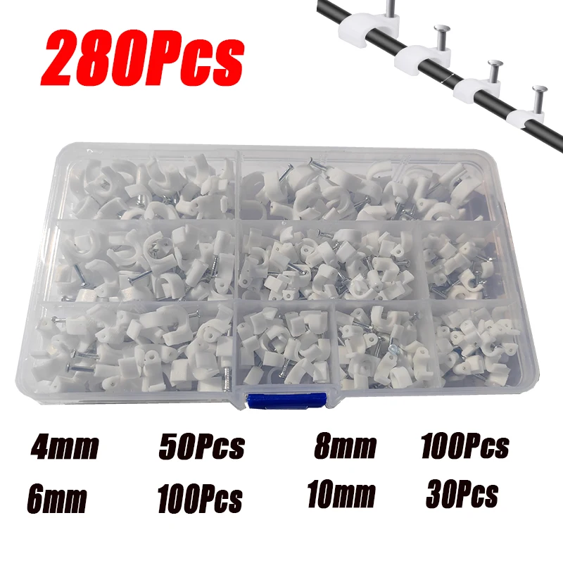 400 Stück 280 Stück Runde Kabelclips Kabelmanagement RG6 CAT6 RJ45 Elektrische Kabelhalter Kreisförmig 4mm 6mm 8mm 10mm – Detail 6