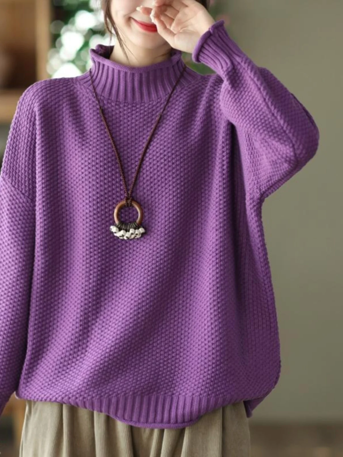 

Свободный длинный вязаный свитер из чистого хлопка с круглым вырезом Ne, весенне-осенний корейский японский повседневный удобный художественный топ