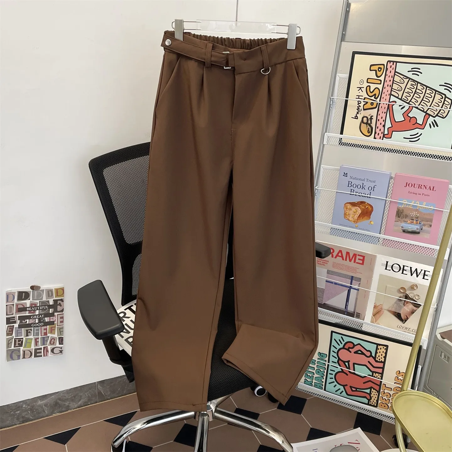 

Retro Japanese Sle Coffee Straight Leg Men's Casual Pants Autumn Winter New Commute Loose Suit Pants Youth Vitali Sle