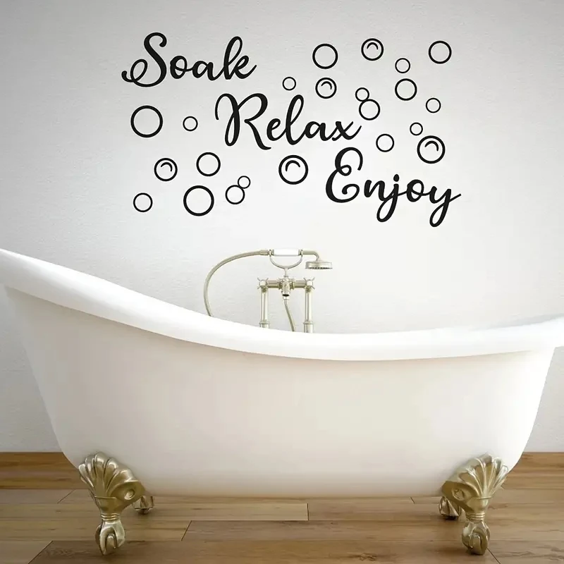 1pc Bathroom Bubble Decal, Cute Quotes Wall Sticker, Soak Relax Enjoy Vinyl Art Stickers, Spa Sign Decor