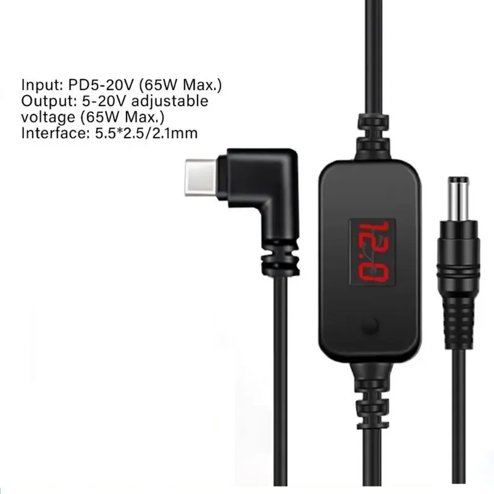 Type C To DC Adapter Cable Adjustable Voltage (5V/9V/12V/15V/20V) With LED Display PD Trigger Cord for Laptop Camera Router