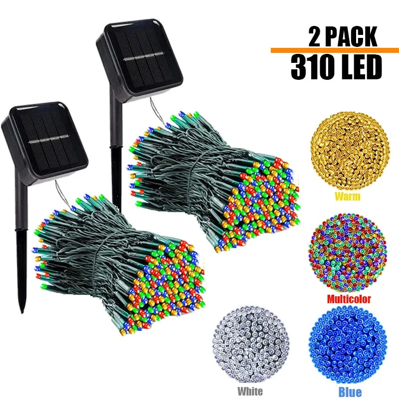 

2 Pack 310LED Outdoor Solar Light String Waterproof Fairy Light DIY Shape Garland Light 8 Patterns Garden Wedding Decoration